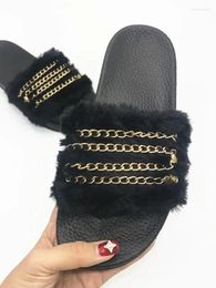 Slippers Autumn And Winter Women's Chain Flat Bottom Wool Fashion Sandals