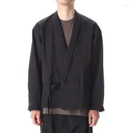 Men's Jackets Jacket Loose Dark Simple Kimono Spring And Autumn Short V-Neck Large Youth Trend