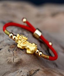 Trendy Chinese Handwoven Dragon Knot Red Rope Bracelet Pure 999 Silver Pixiu Charm Bracelet For Men Women Or Lovers Whole J192798651