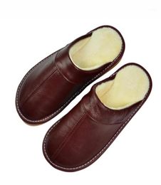 Genuine Leather House Slippers Men Women Unisex Winter Warm Flat Shoes Indoor Soft Comfortable Plush Home Bedroom Flats Slides17372550