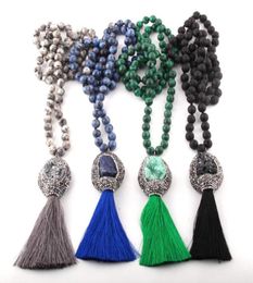 Fashion Bohemian Jewelry Semi Precious Stones Long Knotted Natural Druzy Tassel Pendant Necklace For Women Ethnic Necklace7866053