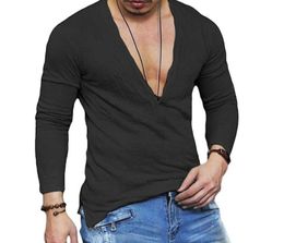 Deep V Long Sleeve Tshirts Fashion New Sexy Male Tops Autumn Winter Casual Tshirts3275758