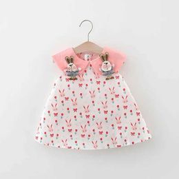 Girl's Dresses Korean Summer 2024 Baby Girl Dress Flip Collar Rabbit Applique Preschool Girl Dress Cotton Loose Sleeveless Baby Girl DressL2405