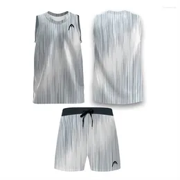 Men's Tracksuits Summer Vertical Design Tennis Badminton Sleeveless Sports Vest Shorts Set Fast Drying Sweat Running Fitness Two-Piece