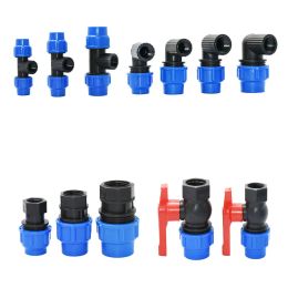 Kits 20/25/32/40/50mm PE Tube Quick Connector Elbow Tee Water Splitter Plastic Ball Valve Coupler Farm Irrigation Water Pipe Fittings