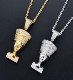 hip hop Egyptian Pharaoh diamonds pendant necklaces for men luxury crystal pendants copper zircons real gold plated chain necklace8103197