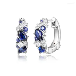 Hoop Earrings Huitan Luxury Trendy Blue/White Cubic Zirconia Silver Colour Bridal For Wedding Fashion Women Jewellery