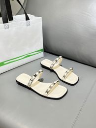 Luxury flat slippers, summer beach sandals, classic rubber slide, outdoor casual women's shoelace box