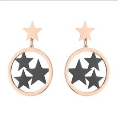 Stud 316L Stainless Steel Hollow Round Four Gold Black Star Earrings Titanium Female Rose No Fade6035981