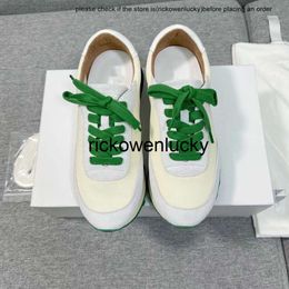 the row 2023The * row New White Green Contrast Leather Sneakers Daily Round Toe Lace Up Running Shoes Casual Women 2HW5