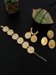 14k yellow real solid Gold GF Coin Jewellery sets Ethiopian portrait Coin set Necklace Pendant Earrings Ring Bracelet Size black rop2948755