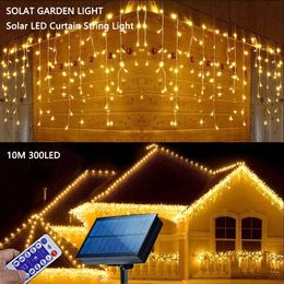 Solar Street Garland House Christmas Lights Garden Decorations Ornaments Outdoor LED Festoon Icicle Curtain Lights Droop 0.8M 240423