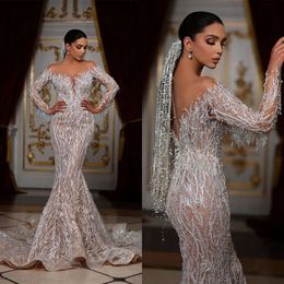 Vestidos longos de casamento mangas lindas sereia bateau candidatos brilhantes miçangas tástels Court Custom Made Ar plus size vestido de noiva vestidos de novia