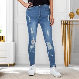 Women's Pants BuStretchy Jeans Lifting With Pockets Denim Ripped Distressed Trousers Slim Hole Plus Size Long For Women