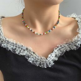 Coloured Stone Freshwater Pearl Necklace Dopamine Beaded Small and Popular Bracelet Necklace Chinese Light Luxury Collar Chain Neckchain