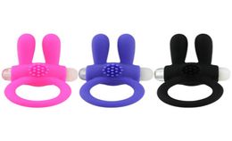 Vibrating Rabbit Cock Ring Sex Products Penis Rings Sex Toys Animal CockRing Silicone Pink Blue For Men With Retail Box DHL4417838