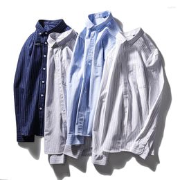 Men's Casual Shirts Fashion Business Wedding British Style Working Gentleman Pure Cotton Classic Striped Commuter Long Sleeve Shirt