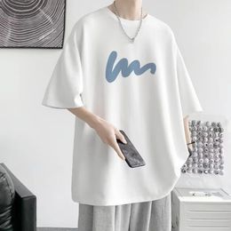 Korean Fashion Funny Letter Printing Mens T Shirts Summer Harajuku Casual Loose Oneck Oversize Women Short Sleeve Tops Tees 240506