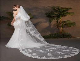Layer 2 Lace Edge 3M Cathedral Wedding Veil with Comb for Bride Bridal Veils Accessories Vail velos de novia X07268548656