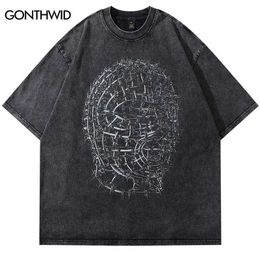 ts 2024 Men Hip Hop Streetwear T Shirt Iron Human Head Model Graphic T Shirt Black Cotton Loose Tshirt Harajuku Oversize Tops Tees J240506