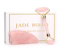 Rose Quartz Roller Face Massager Lifting Tool Natural Jade Facial Massage Roller Stone Skin Massage Beauty Care Set Box1336648