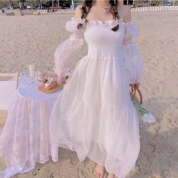 Casual Dresses 2024 Summer Korean Chiffon Lace French Vintage Midi Dess Women Chic Elegant Fairy Dress Female Beach