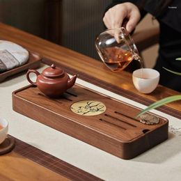 Tea Trays Chinese Water Storage Tray Black Walnut Pu 'Er Table Simple Solid Wood Board Household Set Accessories