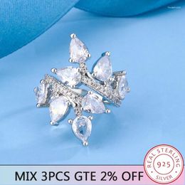 Cluster Rings 925 Silver White Water Drop Simulation Crystal Stereo Zirconia Ring Light Luxury All-in-one Birthday Party Women's Jewellery