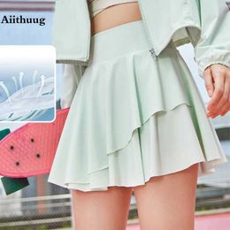 Skirts Aiithuug Pockets Skirt Cool Fl UPF50 Protecting Sports Shorts Tennis Skirts Workout Soft Quick Dry Running Shorts Y240508