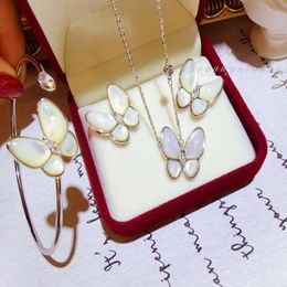 Natural Shell Butterfly Earrings White Mother-of-pearl Adjustable Opening Bracelet Jewelry & Necklace 213E