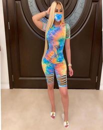 Sexy Short Two Piece Outfits Streetwear Tie Dye 2 Piece Set Top and Biker Shorts Set Summer Clothes for Women 2021 Matching Sets2394226