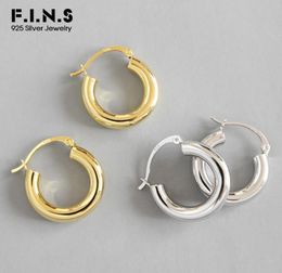 FINS Minimalist Jewelry S925 Sterling Silver Earrings Round Circle Tube Earrings Female Small Hoop Earrings for Women CX2006102359425