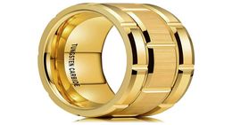 8MM Mens Luxurious Gold Tungsten Carbide Ring Double Groove WatchBand Brushed Steel Rings Wedding Engagement Jewelry Gift6428164