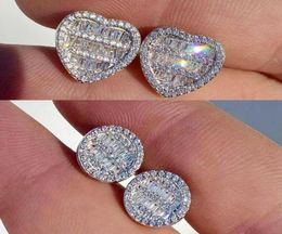 Micro Pave 5A Cubic Zirconia CZ Earrings 11mm Round Shaped Hip Hop Out Bling Screw Back Stud Earring For Women Men Jewelry6153208