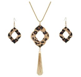 Earrings Necklace Long For Women Leopard Print Cheetah Leather Drop Dangle Set Geometric Pendant Fringe Tassel4040301