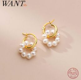 WANTME 925 Sterling Silver Natural Circle Baroque Pearl Hoop Earrings for Women Punk Fine European Gothic Rock Jacket Jewellery 22025373194