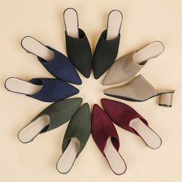 Vendi indietro sandali vuoti da 5 cm in tessuto a punta a mezza pantofole casual tacchi alti per donne sandali estive con spessore 240228