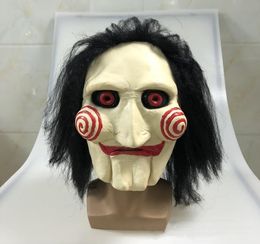 Movie Saw Massacre Jigsaw Puppet Masks with Wig Hair Latex Creepy Halloween Horror Scary Mask Unisex Party Cosplay Prop6502840