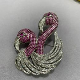 Brooches Flamingo Birds Brooch Pins Double Fashion Women Jewelry Copper With Cubic Zircon