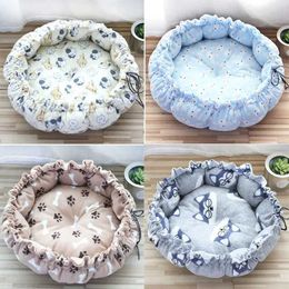 Cat Beds Furniture Round dog bed basket warm plush cat mat pet bag mat winter home soft nest puppy sleep sofa d240508