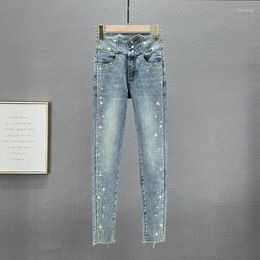 Women's Jeans Colourful Crystals For Women 2024 Spring Summer Cotton Elastic Slim Skinny Pencil Pants Female Denim Girls Jean