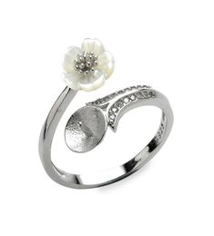 White Shell Flower Ring Blank Jewellery Settings Pearl Rings Semi Mount 925 Sterling Silver 5 Pieces3551902