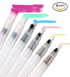 6 Pcs Refillable Pilot Paint Brush Water Colour Brush Pencil Ink Pen Soft Watercolour Brushes for Drawing Painting Art Supplies 1751164