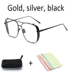 Rock style luxury sunglasses for men square clear lens glasses mens black gold silver metal full frame vintage sunglasses7669127
