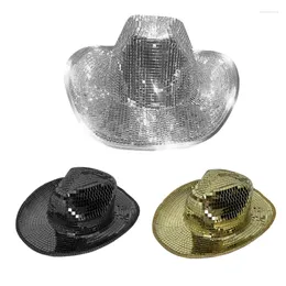 Berets Reflective Cowboy Hat Mirrored Glitter Disco Ball Shining For Bachelorette Party