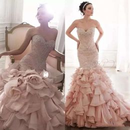 Dress Shipping Blush Free Sweetheart Mermaid Pink Neck Crystal Beads Custom Made Ruffles High Quality Wedding Dresses es