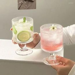 Wine Glasses Retro Vertical Striped Glass Goblet Transparent Red Cup Whiskey Cocktail Summer Kitchen Coffee Dinkware Gift Forwedding