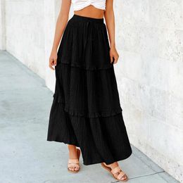 Skirts Black Skirt For Women High Waisted Layer Office Lady Long Large Swing Casual Loose Fit Ruffled A Line Female