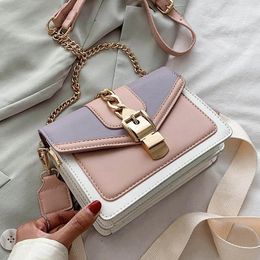 Shoulder Bags Fashion Chain Lady Sling Bag Panelled Colour PU Leather Crossbody For Women 2024 Wide Strap Messenger Ladies