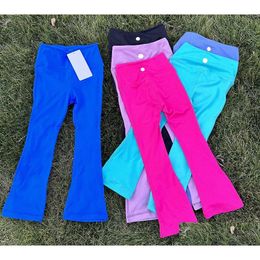 Yoga Outfit Lu-1807 Spring And Autumn Childrens Sports Zipper Jacket Fashion Trend Bell-Bottom Fitness Flare Pants Drop Delivery Outdo Otht3